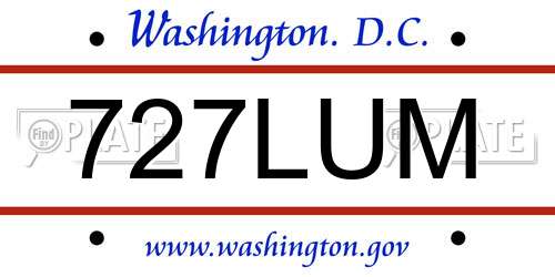 727LUM District Of Columbia License Plate
