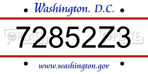 72852Z3 District Of Columbia License Plate