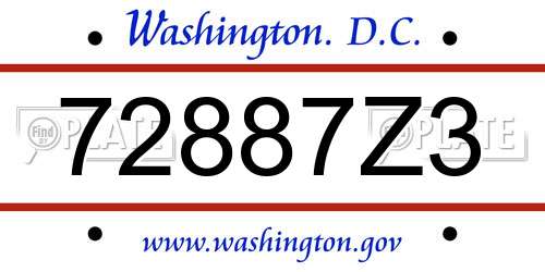 72887Z3 District Of Columbia License Plate