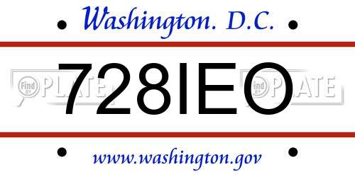 728IEO District Of Columbia License Plate