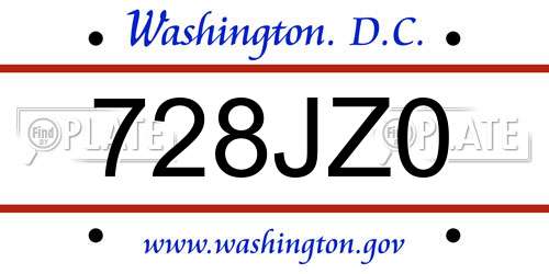 728JZ0 District Of Columbia License Plate