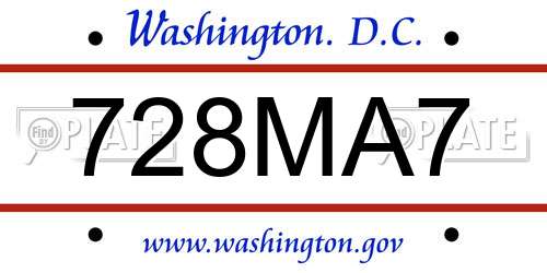 728MA7 District Of Columbia License Plate
