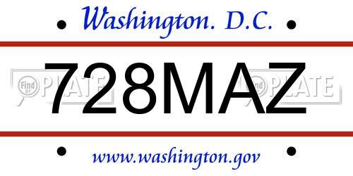 728MAZ District Of Columbia License Plate