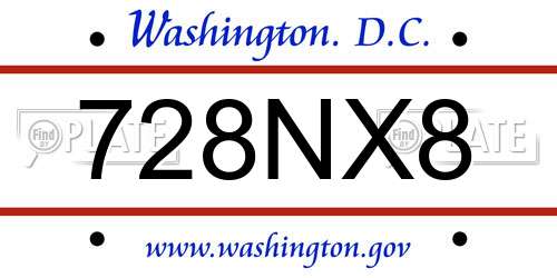 728NX8 District Of Columbia License Plate