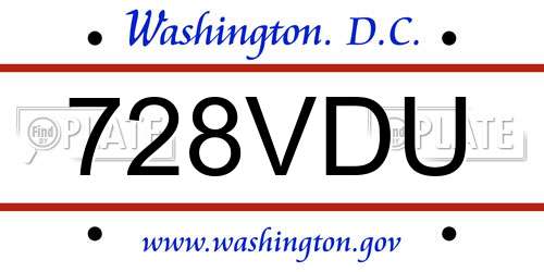 728VDU District Of Columbia License Plate