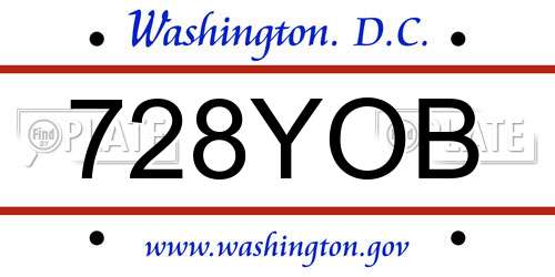 728YOB District Of Columbia License Plate