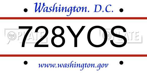 728YOS District Of Columbia License Plate