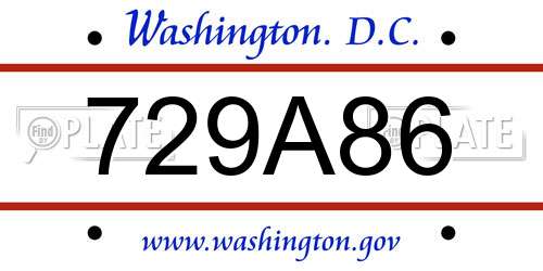 729A86 District Of Columbia License Plate