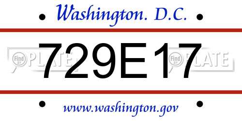 729E17 District Of Columbia License Plate