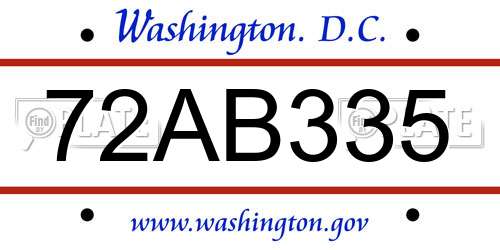 72AB335 District Of Columbia License Plate