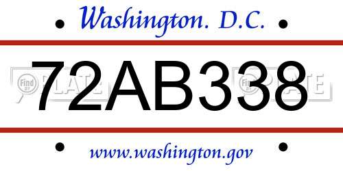 72AB338 District Of Columbia License Plate