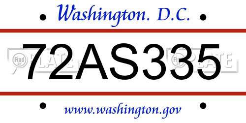 72AS335 District Of Columbia License Plate