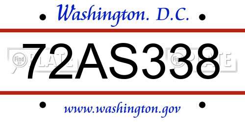 72AS338 District Of Columbia License Plate