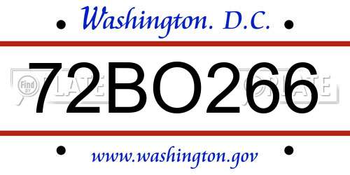 72BO266 District Of Columbia License Plate