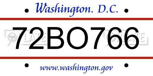 72BO766 District Of Columbia License Plate