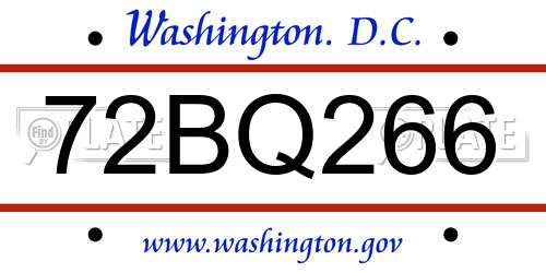 72BQ266 District Of Columbia License Plate