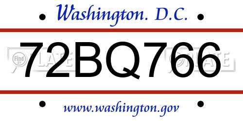 72BQ766 District Of Columbia License Plate