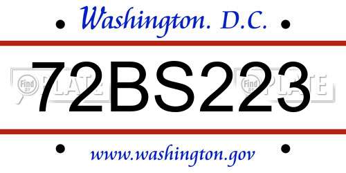 72BS223 District Of Columbia License Plate