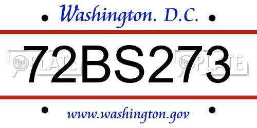 72BS273 District Of Columbia License Plate