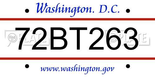 72BT263 District Of Columbia License Plate