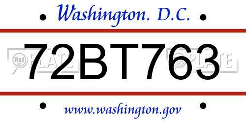 72BT763 District Of Columbia License Plate