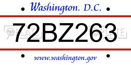 72BZ263 District Of Columbia License Plate