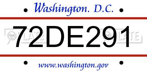 72DE291 District Of Columbia License Plate