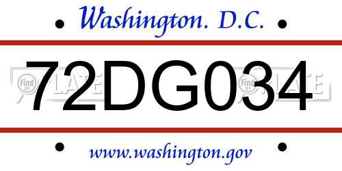 72DG034 District Of Columbia License Plate