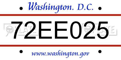 72EE025 District Of Columbia License Plate