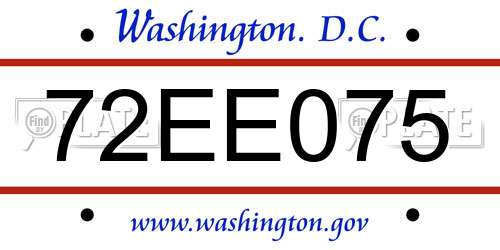 72EE075 District Of Columbia License Plate