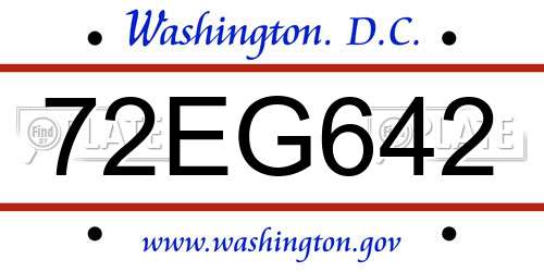 72EG642 District Of Columbia License Plate