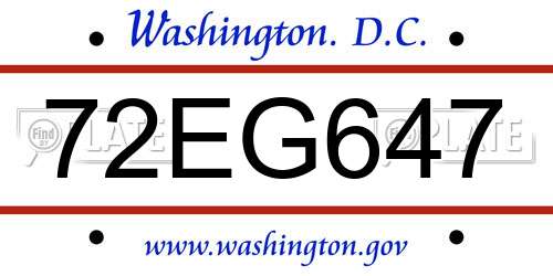 72EG647 District Of Columbia License Plate