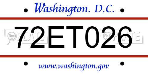 72ET026 District Of Columbia License Plate