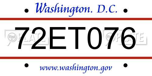 72ET076 District Of Columbia License Plate