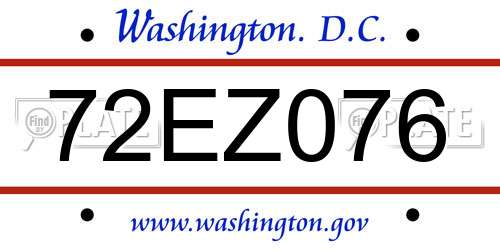 72EZ076 District Of Columbia License Plate