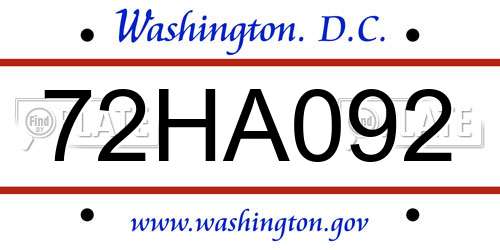 72HA092 District Of Columbia License Plate