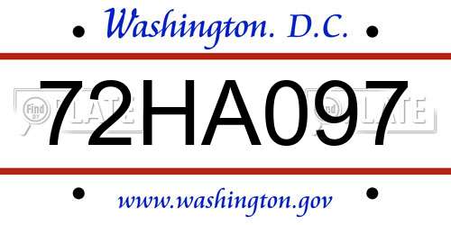72HA097 District Of Columbia License Plate