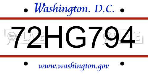 72HG794 District Of Columbia License Plate