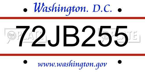 72JB255 District Of Columbia License Plate