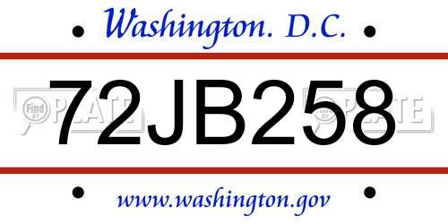 72JB258 District Of Columbia License Plate