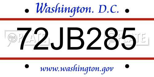 72JB285 District Of Columbia License Plate