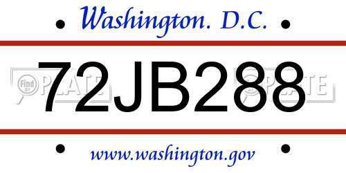 72JB288 District Of Columbia License Plate