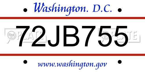 72JB755 District Of Columbia License Plate