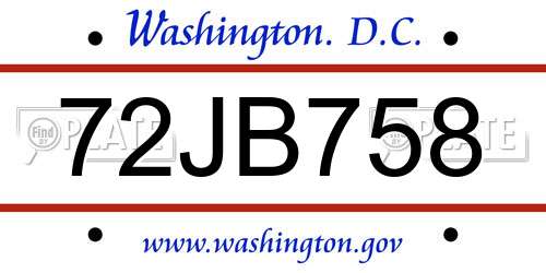72JB758 District Of Columbia License Plate