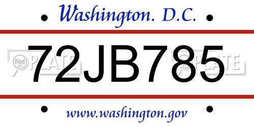 72JB785 District Of Columbia License Plate