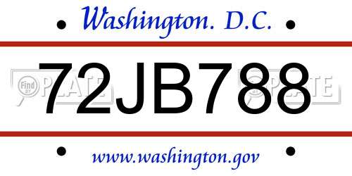 72JB788 District Of Columbia License Plate