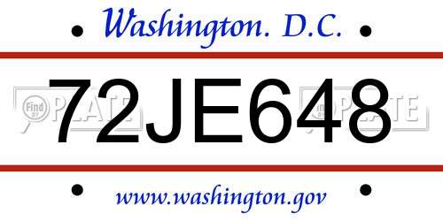 72JE648 District Of Columbia License Plate