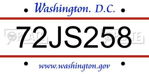 72JS258 District Of Columbia License Plate