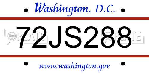 72JS288 District Of Columbia License Plate