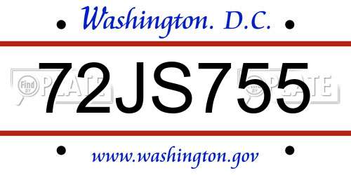 72JS755 District Of Columbia License Plate